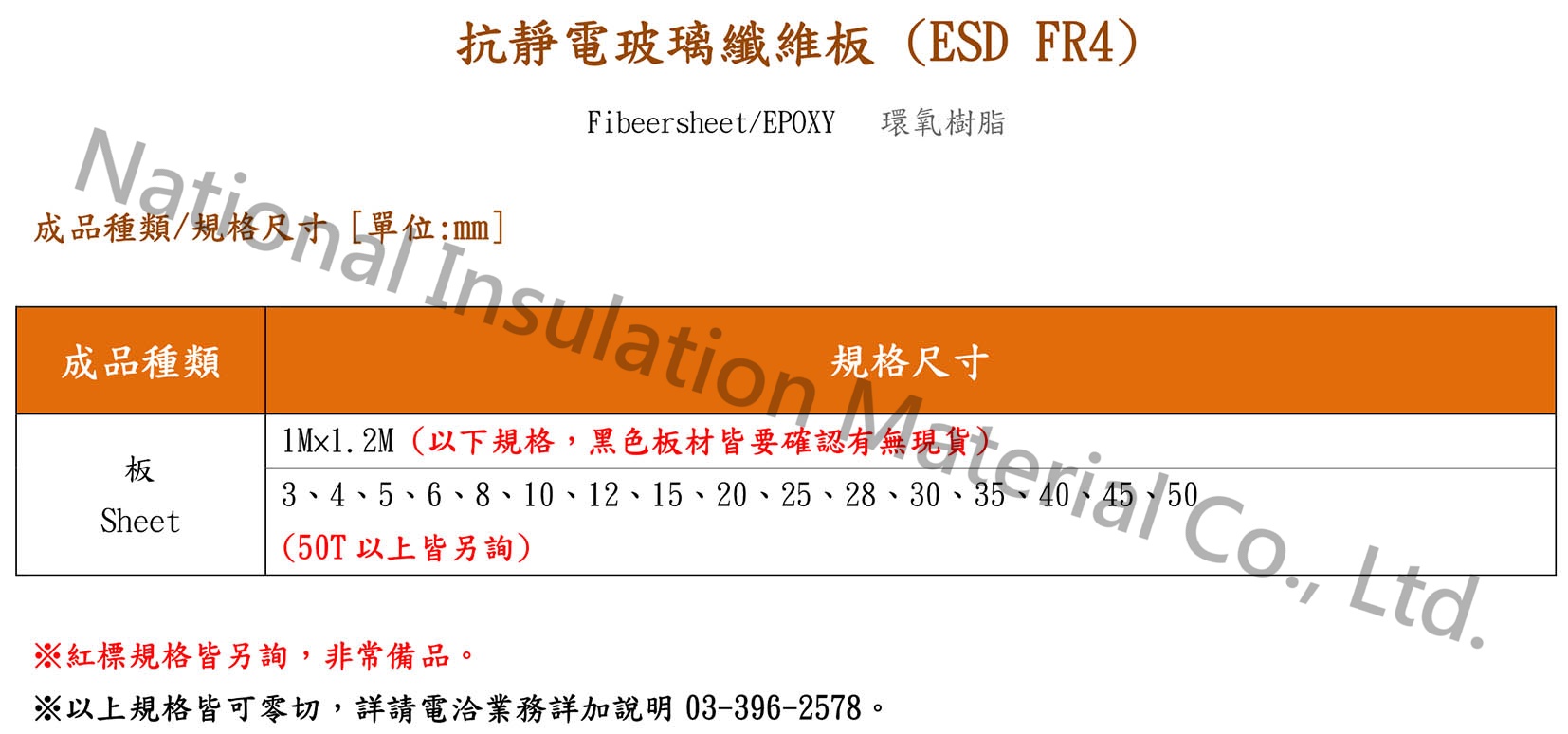 抗靜電玻璃纖維-規格